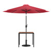 Flash Furniture Lark 3 Piece Outdoor Patio Table Set 35" Square Synthetic Teak Patio Table w/ Red Umbrella & Base, Model# XU-DG-UH8100-UB19BRD-GG