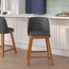 Flash Furniture Julia Set of 2 Transitional 24 Inch LeatherSoft Upholstered Counter Stools w/ Silver Nailhead Trim & Walnut Finish Solid Wood Frames, Gray, Model# CH-192162X000PU-24-GY-GG