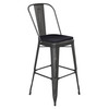 Flash Furniture Carly Commercial Grade 30" High Black Metal Indoor-Outdoor Barstool w/ Back w/ Black Poly Resin Wood Seat, Model# ET-3534-30-BK-PL1B-GG