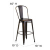 Flash Furniture Carly Commercial Grade 30" High Copper Metal Indoor-Outdoor Barstool w/ Back w/ Black Poly Resin Wood Seat, Model# ET-3534-30-COP-PL1B-GG
