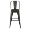 Flash Furniture Carly Commercial Grade 30" High Copper Metal Indoor-Outdoor Barstool w/ Back w/ Black Poly Resin Wood Seat, Model# ET-3534-30-COP-PL1B-GG