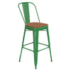 Flash Furniture Carly Commercial Grade 30" High Green Metal Indoor-Outdoor Barstool w/ Back w/ Teak Poly Resin Wood Seat, Model# ET-3534-30-GN-PL1T-GG