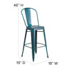 Flash Furniture Carly Commercial Grade 30" High Kelly Blue-Teal Metal Indoor-Outdoor Barstool w/ Back w/ Teal-Blue Poly Resin Wood Seat, Model# ET-3534-30-KB-PL1C-GG