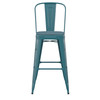 Flash Furniture Carly Commercial Grade 30" High Kelly Blue-Teal Metal Indoor-Outdoor Barstool w/ Back w/ Teal-Blue Poly Resin Wood Seat, Model# ET-3534-30-KB-PL1C-GG