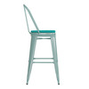 Flash Furniture Carly Commercial Grade 30" High Mint Green Metal Indoor-Outdoor Barstool w/ Back w/ Mint Green Poly Resin Wood Seat, Model# ET-3534-30-MINT-PL1M-GG