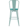 Flash Furniture Carly Commercial Grade 30" High Mint Green Metal Indoor-Outdoor Barstool w/ Back w/ Mint Green Poly Resin Wood Seat, Model# ET-3534-30-MINT-PL1M-GG