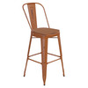 Flash Furniture Carly Commercial Grade 30" High Orange Metal Indoor-Outdoor Barstool w/ Back w/ Teak Poly Resin Wood Seat, Model# ET-3534-30-OR-PL1T-GG