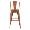 Flash Furniture Carly Commercial Grade 30" High Orange Metal Indoor-Outdoor Barstool w/ Back w/ Teak Poly Resin Wood Seat, Model# ET-3534-30-OR-PL1T-GG
