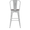 Flash Furniture Carly Commercial Grade 30" High White Metal Indoor-Outdoor Barstool w/ Back w/ Gray Poly Resin Wood Seat, Model# ET-3534-30-WH-PL1G-GG