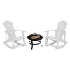 Flash Furniture Savannah Set of 2 White Commercial Grade All-Weather Poly Resin Wood Adirondack Rocking Chairs w/ 22" Round Wood Burning Fire Pit, Model# JJ-C147052-202-WH-GG