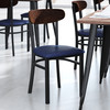 Flash Furniture Wright Commercial Dining Chair w/ 500 LB. Capacity Black Steel Frame, Walnut Finish Wooden Boomerang Back, & Blue Vinyl Seat, Model# XU-DG6V5BLV-WAL-GG