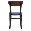 Flash Furniture Wright Commercial Dining Chair w/ 500 LB. Capacity Black Steel Frame, Walnut Finish Wooden Boomerang Back, & Blue Vinyl Seat, Model# XU-DG6V5BLV-WAL-GG