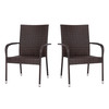 Flash Furniture Maxim Set of 2 Stackable Indoor/Outdoor Wicker Dining Chairs w/ Arms Fade & Weather-Resistant Steel Frames Espresso, Model# 2-TW-3WBE073-ESP-GG