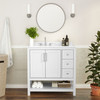 Flash Furniture Vega 36 Inch Bathroom Vanity w/ Sink, Storage Cabinet w/ Soft Close Doors, Open Shelf & 3 Drawers, Carrara Marble Finish Countertop, White/White, Model# FS-VEGA36-KD-WH-GG