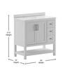 Flash Furniture Vega 36 Inch Bathroom Vanity w/ Sink, Storage Cabinet w/ Soft Close Doors, Open Shelf & 3 Drawers, Carrara Marble Finish Countertop, White/White, Model# FS-VEGA36-KD-WH-GG