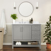 Flash Furniture Vega 42 Inch Bathroom Vanity w/ Sink, Storage Cabinet w/ Soft Close Doors, Open Shelf & 3 Drawers, Carrara Marble Finish Countertop, Gray/White, Model# FS-VEGA42-GY-GG