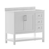 Flash Furniture Vega 42 Inch Bathroom Vanity w/ Sink, Storage Cabinet w/ Soft Close Doors, Open Shelf & 3 Drawers, Carrara Marble Finish Countertop, White/White, Model# FS-VEGA42-WH-GG