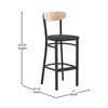 Flash Furniture Wright Commercial Barstool w/ 500 LB. Capacity Black Steel Frame, Natural Birch Finish Wooden Boomerang Back, & Black Vinyl Seat, Model# XU-DG6V6BV-NAT-GG