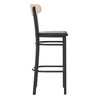 Flash Furniture Wright Commercial Barstool w/ 500 LB. Capacity Black Steel Frame, Natural Birch Finish Wooden Boomerang Back, & Black Vinyl Seat, Model# XU-DG6V6BV-NAT-GG