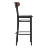 Flash Furniture Wright Commercial Barstool w/ 500 LB. Capacity Black Steel Frame, Walnut Finish Wooden Boomerang Back, & Black Vinyl Seat, Model# XU-DG6V6BV-WAL-GG