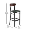 Flash Furniture Wright Commercial Barstool w/ 500 LB. Capacity Black Steel Frame, Walnut Finish Wooden Boomerang Back, & Green Vinyl Seat, Model# XU-DG6V6GNV-WAL-GG