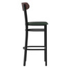 Flash Furniture Wright Commercial Barstool w/ 500 LB. Capacity Black Steel Frame, Walnut Finish Wooden Boomerang Back, & Green Vinyl Seat, Model# XU-DG6V6GNV-WAL-GG