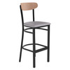 Flash Furniture Wright Commercial Barstool w/ 500 LB. Capacity Black Steel Frame, Natural Birch Finish Wooden Boomerang Back, & Gray Vinyl Seat, Model# XU-DG6V6GYV-NAT-GG