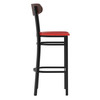 Flash Furniture Wright Commercial Barstool w/ 500 LB. Capacity Black Steel Frame, Walnut Finish Wooden Boomerang Back, & Red Vinyl Seat, Model# XU-DG6V6RDV-WAL-GG