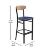 Flash Furniture Wright Commercial Barstool w/ 500 LB. Capacity Black Steel Frame, Natural Birch Finish Wooden Boomerang Back, & Blue Vinyl Seat, Model# XU-DG6V6BLV-NAT-GG