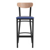 Flash Furniture Wright Commercial Barstool w/ 500 LB. Capacity Black Steel Frame, Natural Birch Finish Wooden Boomerang Back, & Blue Vinyl Seat, Model# XU-DG6V6BLV-NAT-GG