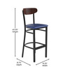 Flash Furniture Wright Commercial Barstool w/ 500 LB. Capacity Black Steel Frame, Walnut Finish Wooden Boomerang Back, & Blue Vinyl Seat, Model# XU-DG6V6BLV-WAL-GG