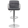 Flash Furniture Genna Contemporary Gray Quilted Vinyl Adjustable Height Barstool w/ Arms & Chrome Base, Model# CH-102029-GY-GG