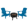 Flash Furniture 3 Piece Charlestown Commercial Blue Commercial Poly Resin Wood Adirondack Chair Set w/ Fire Pit Star & Moon Fire Pit w/ Mesh Cover, Model# JJ-C145012-32D-BLU-GG