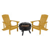 Flash Furniture 3 Piece Charlestown Commercial Yellow Commercial Poly Resin Wood Adirondack Chair Set w/ Fire Pit Star & Moon Fire Pit w/ Mesh Cover, Model# JJ-C145012-32D-YLW-GG