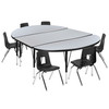 Flash Furniture Emmy 76" Oval Wave Flexible Laminate Activity Table Set w/ 12" Student Stack Chairs, Grey/Black, Model# XU-GRP-12CH-A3048CON-48-GY-T-P-GG
