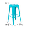 Flash Furniture Cierra Set of 4 Commercial Grade 30" High Backless Teal Metal Indoor Bar Height Stools w/ Teal-Blue All-Weather Poly Resin Seats, Model# 4-ET-31320-30-TL-R-PL2C-GG