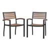 Flash Furniture Lark Outdoor Stackable Faux Teak Side Chair Commercial Grade Black Aluminum Patio Chair w/ Synthetic Teak Slats Set of 2, Model# 2-XU-DG-HW6006-GG