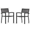 Flash Furniture Lark Set of 2 Outdoor Stackable Faux Teak Side Chairs Commercial Grade Black Aluminum Patio Chairs w/ Synthetic Gray Wash Faux Teak Slats, Model# 2-XU-DG-HW6006-GY-GG