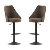 Flash Furniture Chrishelle Set of 2 Commercial Adjustable Height Barstools w/ LeatherSoft Upholstered Tufted Seats & Pedestal Base w/ Footring, Brown, Model# SY-802-BR-GG