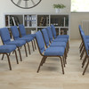 Flash Furniture HERCULES Series 21''W Stacking Church Chair in Blue Fabric Gold Vein Frame, Model# FD-CH0221-4-GV-BLUE-GG