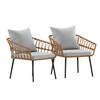 Flash Furniture Evin Set of 2 Boho Indoor/Outdoor Rope Rattan Wicker Patio Chairs w/ Gray All-Weather Cushions, Natural, Model# SB-1960-CH-GY-GG