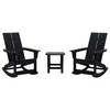 Flash Furniture Set of 2 Black Finn Modern Commercial Grade All-Weather 2-Slat Poly Resin Rocking Adirondack Chairs w/ Matching Side Table, Model# JJ-C14709-2-T14001-BK-GG