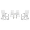 Flash Furniture Set of 4 White Finn Modern Commercial Grade All-Weather 2-Slat Poly Resin Rocking Adirondack Chairs w/ Matching Side Table, Model# JJ-C14709-4-T14001-WH-GG