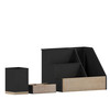 Flash Furniture Comerford 3 Piece Black Finish Metal & Rustic Wood Organizer Set For Desktop, Countertop, or Vanity, Model# HFMHD-GDI-CRE8-781315-GG