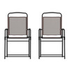 Flash Furniture Set of 2 Mystic Folding Patio Sling Chairs, Outdoor Textilene Lawn Chairs w/ Armrests in Brown, Model# 2-GM-SC098-BR-GG