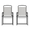 Flash Furniture Set of 2 Mystic Folding Patio Sling Chairs, Outdoor Textilene Lawn Chairs w/ Armrests in Gray, Model# 2-GM-SC098-GY-GG