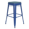 Flash Furniture Kai Commercial Grade 30" High Backless Blue Metal Indoor-Outdoor Barstool w/ Teal-Blue Poly Resin Wood Seat, Model# CH-31320-30-BL-PL2C-GG