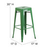 Flash Furniture Kai Commercial Grade 30" High Backless Green Metal Indoor-Outdoor Barstool w/ Teak Poly Resin Wood Seat, Model# CH-31320-30-GN-PL2T-GG