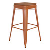 Flash Furniture Kai Commercial Grade 30" High Backless Orange Metal Indoor-Outdoor Barstool w/ Teak Poly Resin Wood Seat, Model# CH-31320-30-OR-PL2T-GG