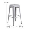 Flash Furniture Kai Commercial Grade 30" High Backless Silver Metal Indoor-Outdoor Barstool w/ Gray Poly Resin Wood Seat, Model# CH-31320-30-SIL-PL2G-GG